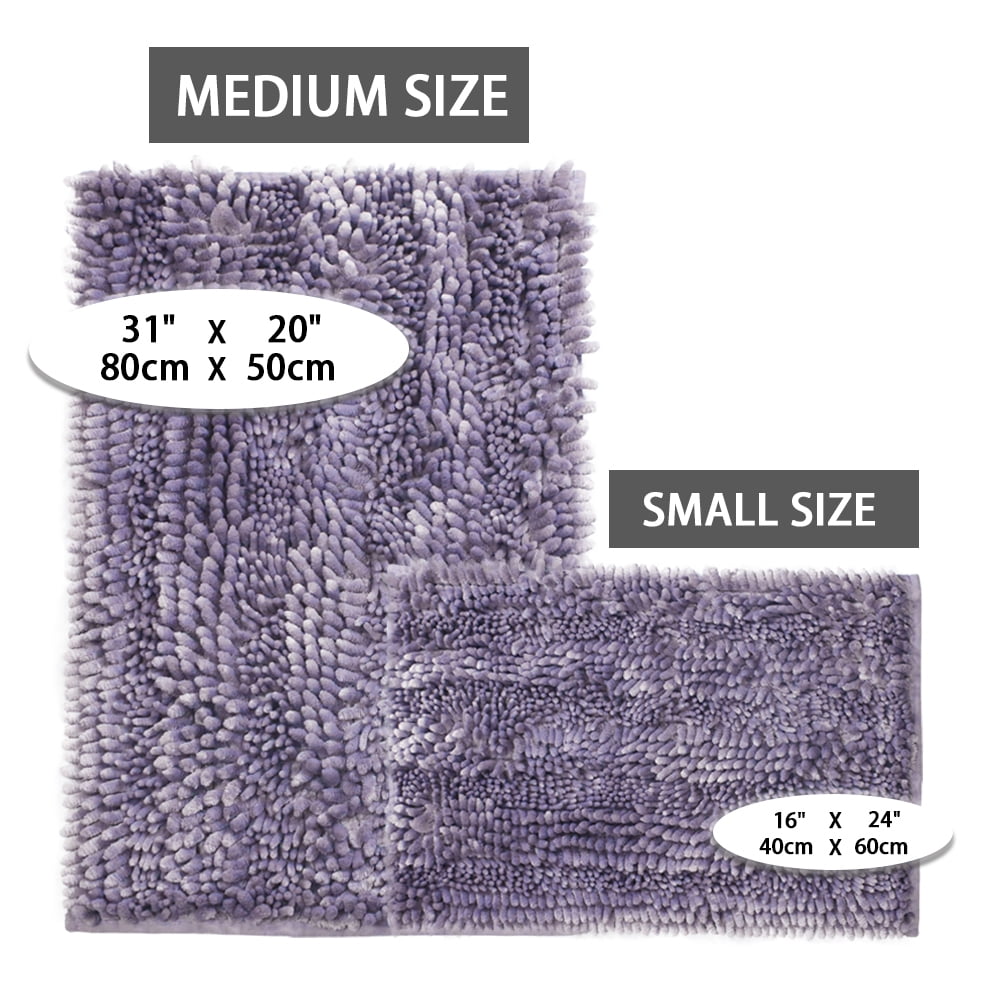 Civkor Bathroom Rugs,Chenille Bath Mat Set 2 Pieces Non Slip Backing,31x20 and 24x16Inch,Machine Wash,Quick Qry,Purple