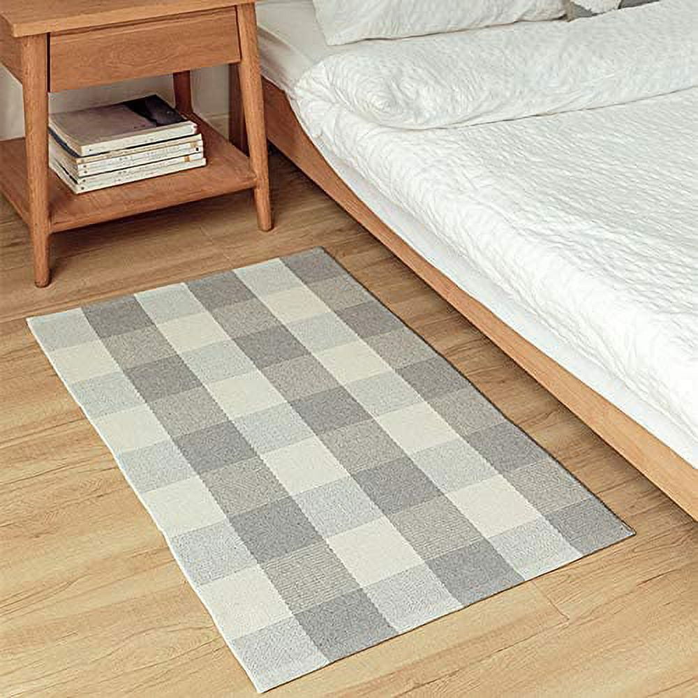 Ukeler Grey Buffalo Check Rug 2' x 3'- Cotton Washable Front Porch Rugs Farmhouse Door Mats Hand-Woven Checkered Plaid Rug for Entry Way/Kitchen/Bathroom/Bedroom