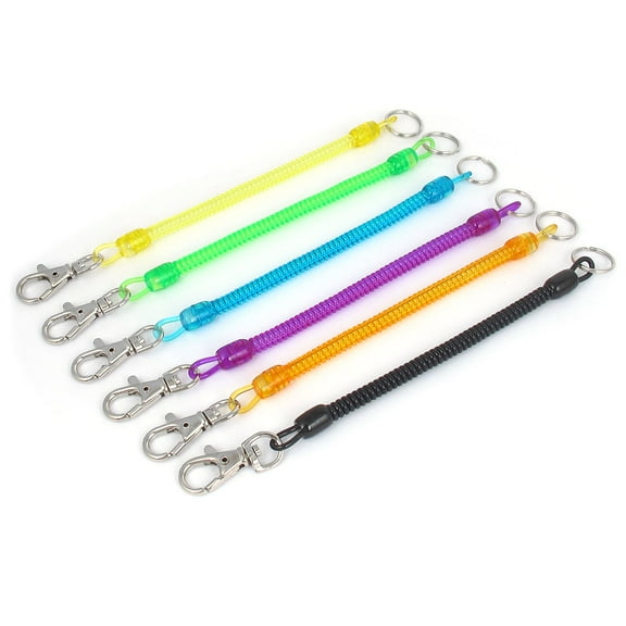 Unique Bargains 20cm Long Multicolor Lobster Clasp Keychain Strap Flexible Sprial Coil 6 Pcs