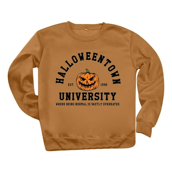 XMHJSMD Halloween Sweatshirts Women Halloweentown University: Pumpkin Halloween Hoodie Funny Spooky Ghost Pullover Sweatshirt Street Wear Tops Brown XXXL