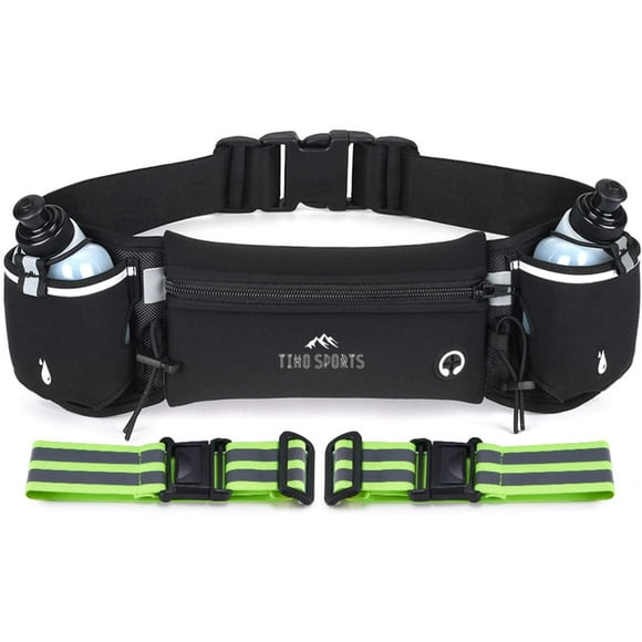Ceinture d'Hydratation pour Course - avec 2 Bouteilles d'Eau Gratuites et Bandes Réfléchissantes - Pochette de Taille pour Jogging et Marathon