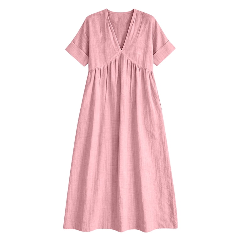 Womens Summer Dresses Short Sleeve V Neck Flowy Maxi Dress Boho Tiered Ruffle Casual Loose Beach Long Dresses