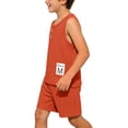 thumbnail image 6 of Lumosvexa Boys Outfits Sleeveless Crew Neck Tank Tops and Baggy Shorts Summer Casual Comfort Sets 2 Piece Orange Size 7, 6 of 9