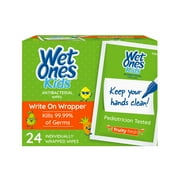 Wet Ones Kids Antibacterial Hand Wipe Singles With Writable Wrapper, Fruity Fresh Scent, 24 Ct