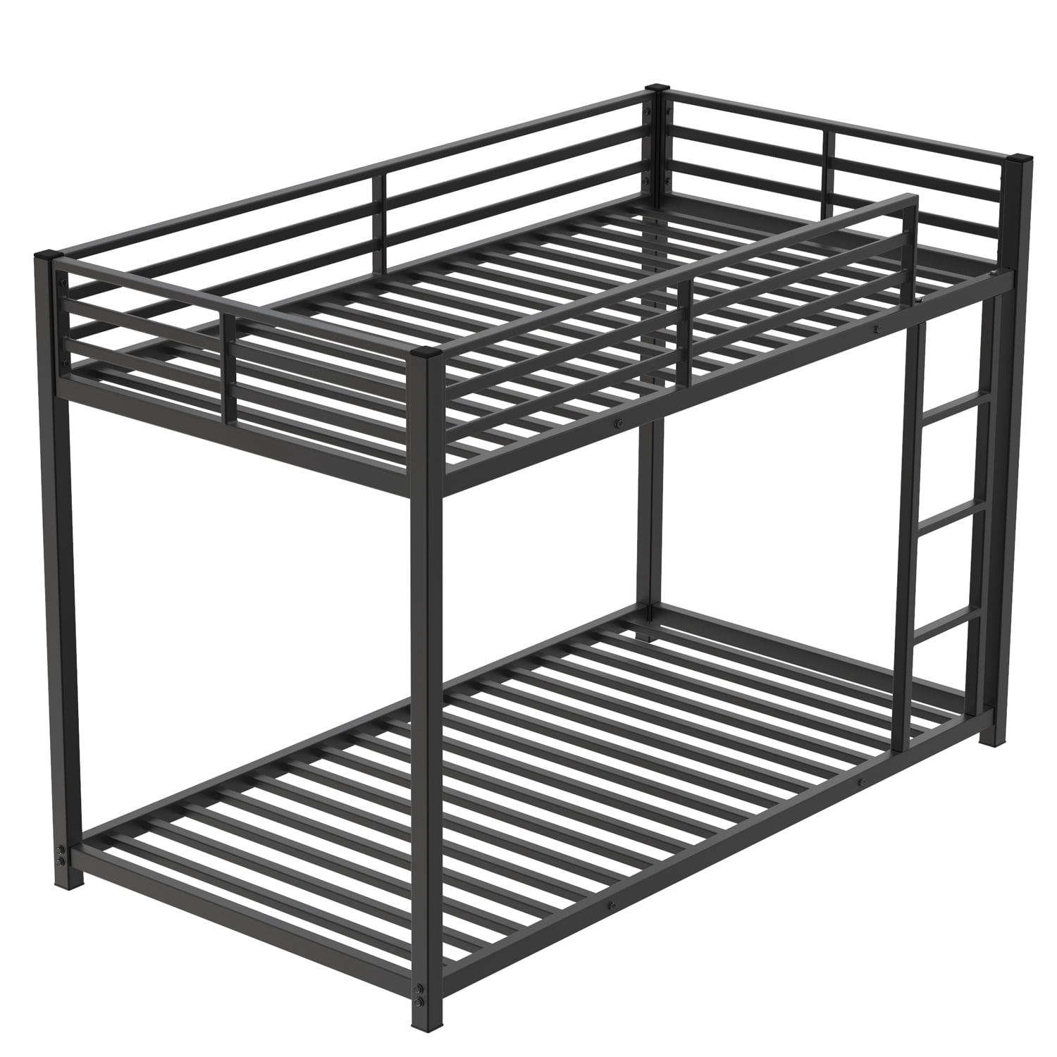 Miniyam Twin over Twin Metal Bunk Bed for Kids with Ladder and Safety Guardrails, Space-Saving Powder-Coated Steel Frame, Black