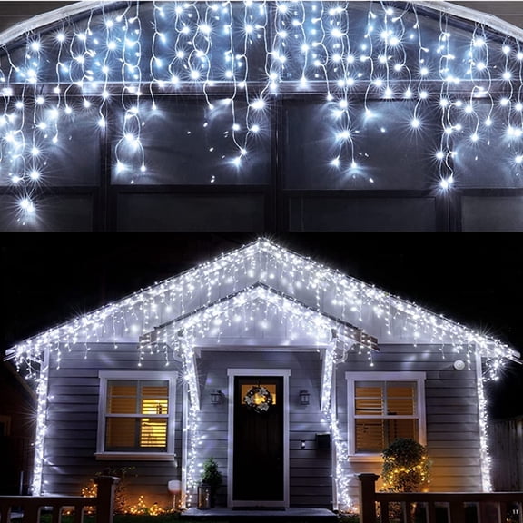 Christmas Icicle Lights Outdoor Decorations 120 LED 13ft Curtain Fairy String Light, Clear Wire LED String Light Indoor Decor for Wedding Party Christmas Holiday Decor