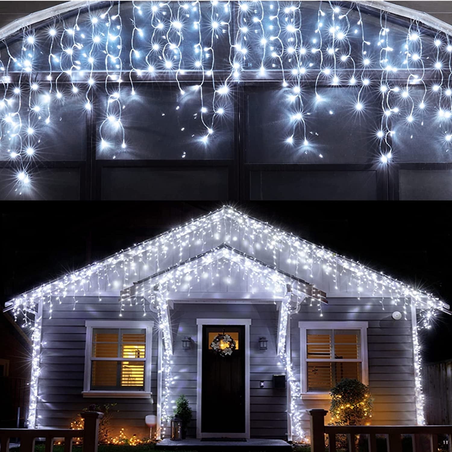 Christmas Icicle Lights Outdoor Decorations 120 LED 13ft Curtain Fairy String Light, Clear Wire LED String Light Indoor Decor for Wedding Party Christmas Holiday Decor