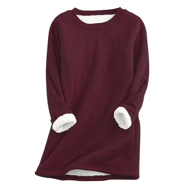 Hauts à Manches Longues pour Femmes Mode Décontractée Col Rond Manches Longues Chandails en Molleton Unis Blouse Hauts Sexy pour Femmes