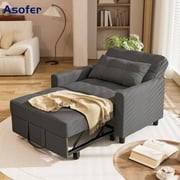 Sleeper Sofa Chair, Asofer 3 in 1 Convertible Futon Couch, Recliner Bed & Adjustable Backrest for Small Space, Dark Gray