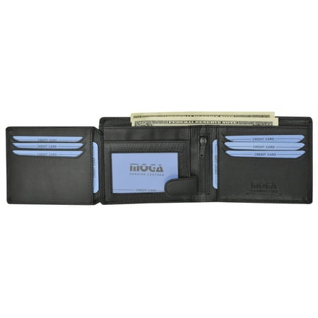 - Moga Mens Genuine Handmade Leather Bifold Credit Card ID Holder Wallet 91533 (C) Brown