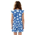 thumbnail image 2 of ZIATUBLES Blue Seashell Starfish Print Girls Summer Romper Ruffle Cap Sleeves One-Piece Short Jumpsuit Soft Comfort Kids Casual Playsuit with Pockets for 5-6 Y, 2 of 6