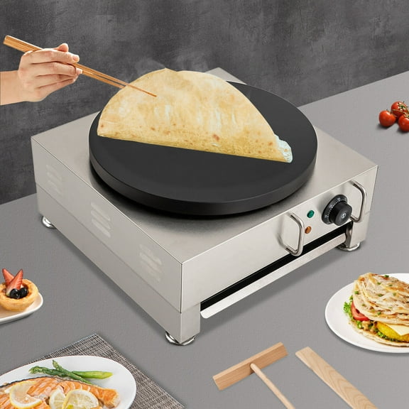 Miumaeov 16" Electric Crepe Maker Commercial Baking Pancake Machine Big Hotplate Non Stick with Adjustable Temperature