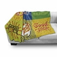 thumbnail image 3 of Going Away Party Soft Flannel Fleece Blanket, Lucky Phrase Text Farewell Comic Book Pop Artwork Retro Typography Print, Cozy Plush for Indoor and Outdoor Use, 50" x 60", Multicolor, by Ambesonne, 3 of 6