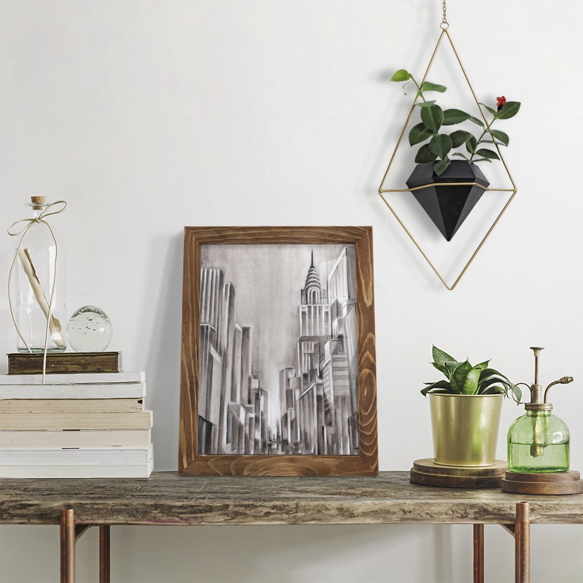 Art Deco Cityscape I -Framed Print w/glass-Walnut