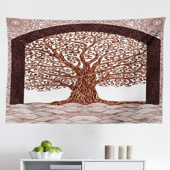 Nature Tapestry, Funk Art Vibrant Starry Night Sky Puffy Clouds Tree Illustration Print, Fabric Wall Hanging Decor for Bedroom Living Room Dorm, 2 Sizes, Multicolor, by Ambesonne