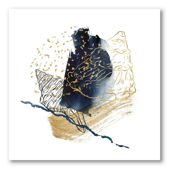 Designart ' Underwater Marine Life With Gold Shell Line Art ' Farmhouse Canvas Wall Art Print