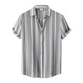 thumbnail image 3 of Huresd Men's Wrinkle Free Untucked Cuban Shirt Business Casual Button Down Shirts Short Sleeve Striped Print Shirts Gray L, 3 of 4