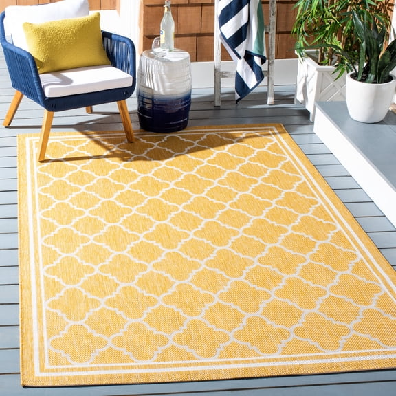 SAFAVIEH Courtyard Claudia Geometric Indoor/Outdoor Area Rug, Gold/Beige, 6'7" x 6'7" Square