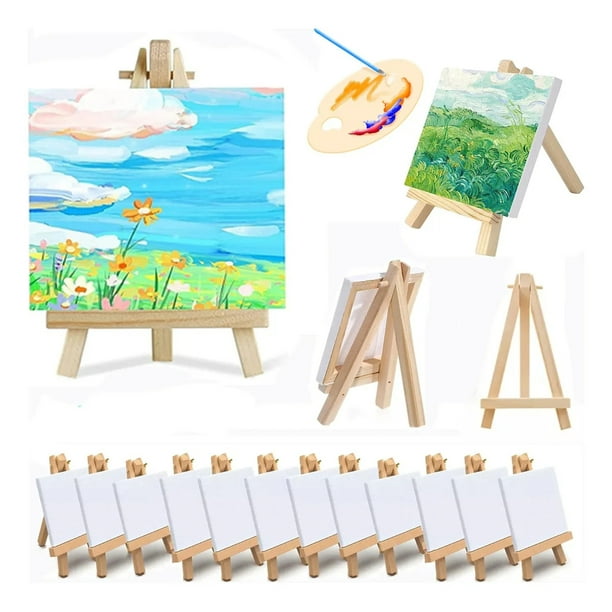 Mini Caballete de Madera Con Lienzo Para Pintura 12 Piezas