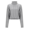 thumbnail image 4 of GPOECD Cropped Sweaters For Women Knit High Neck Pullover Short Ribbed Pattern Long Sleeve Soft Warm Winter Casual Turtleneck Top Grey,S, 4 of 5