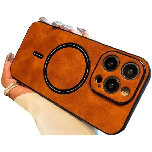 Magnetic Series Designed for iPhone Case,[Wireless Charging Compatible][Military Drop&Camera Lens Protection],Classic Matte PU Leather Non-Slip Shockproof Cover (Khaki,iPhone 13 Pro)