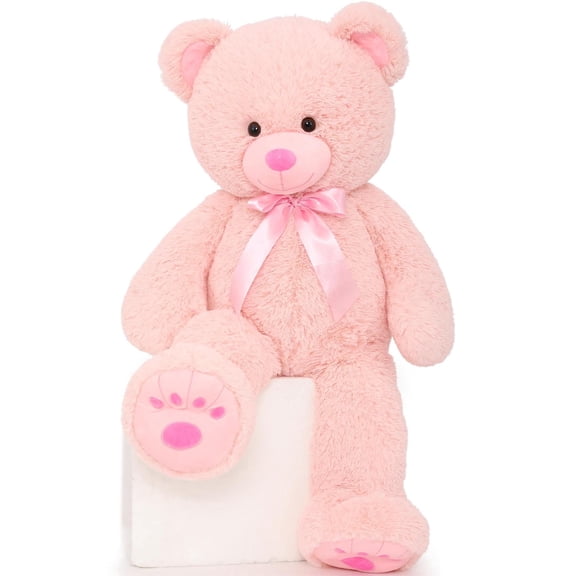 MorisMos Pink Giant Teddy Bear 35.4" Stuffed Animal Soft Big Plush Toy with Bowknot and Footprint