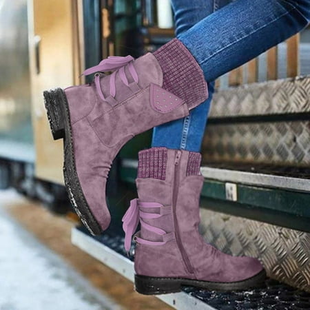 

2024 New Breathable Women Fashion Casual Vintage Snow Boots Women 7 Retro Mid-Calf Boots Lace Snow Boots for Women Size 11 Wide Up Thick Heels Shoes