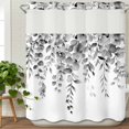 thumbnail image 3 of Grey Eucalyptus No Hook Shower Curtain Waterproof, Bathroom Curtains with Snap in Liners and See Through Top Window, Botanical Leaves Aesthetics Flowers Hotel Style Bathtub Curtains Shower 72"Wx78"L, 3 of 8