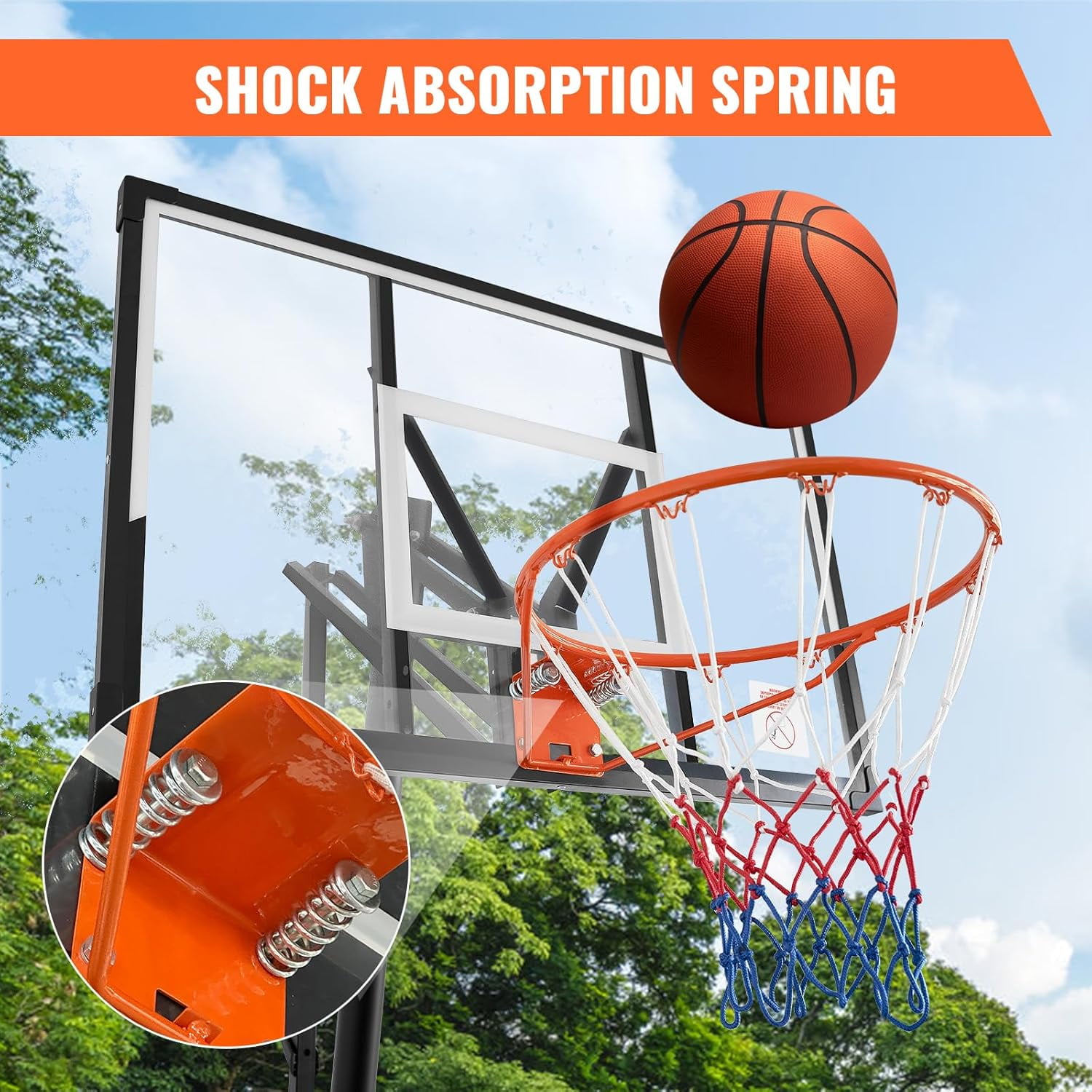 Basketball Hoop Outdoor, 5.2-10FT Height Adjustable Portable Basketball Hoops with 44 Inch Shatterproof Backboard, Basketball Goal System for Kids Youth and Adults in Backyard/Driveway/Indoor