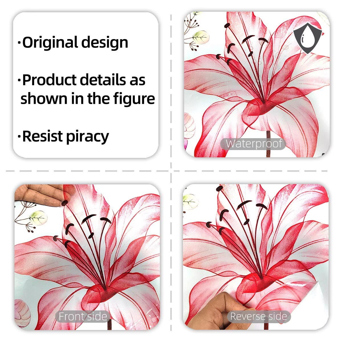 Large Lily Flower Wall Decals Pink Floral Butterfly DIY Peel and Stick Wall Stickers for Girls Bedroom Nursery Living Room Decor