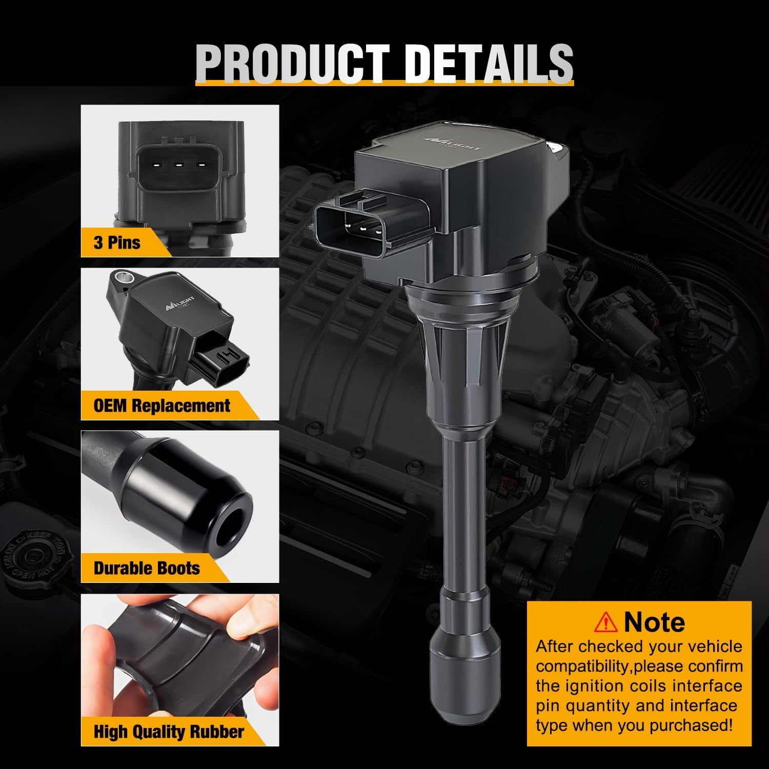 Nilight 4 Packs Automotive Replacement Ignition Coils Fit for Nissan 2004-2018 Sentra Altima Rogue Select Urvan Pathfinder NV200 NV350 Cube Versa 2014 2015 Infiniti #OE UF549