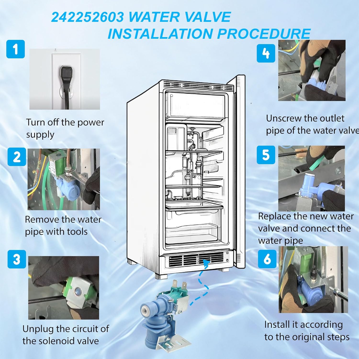 RVKXHD 242252603 Refrigerator Ice Maker Water Inlet Valve, for Frigidaire kenmore Electrolux Icemaker Solenoid Valves, Replacement parts AP5671756 241803703 241803701 218475600 218720400 240380301