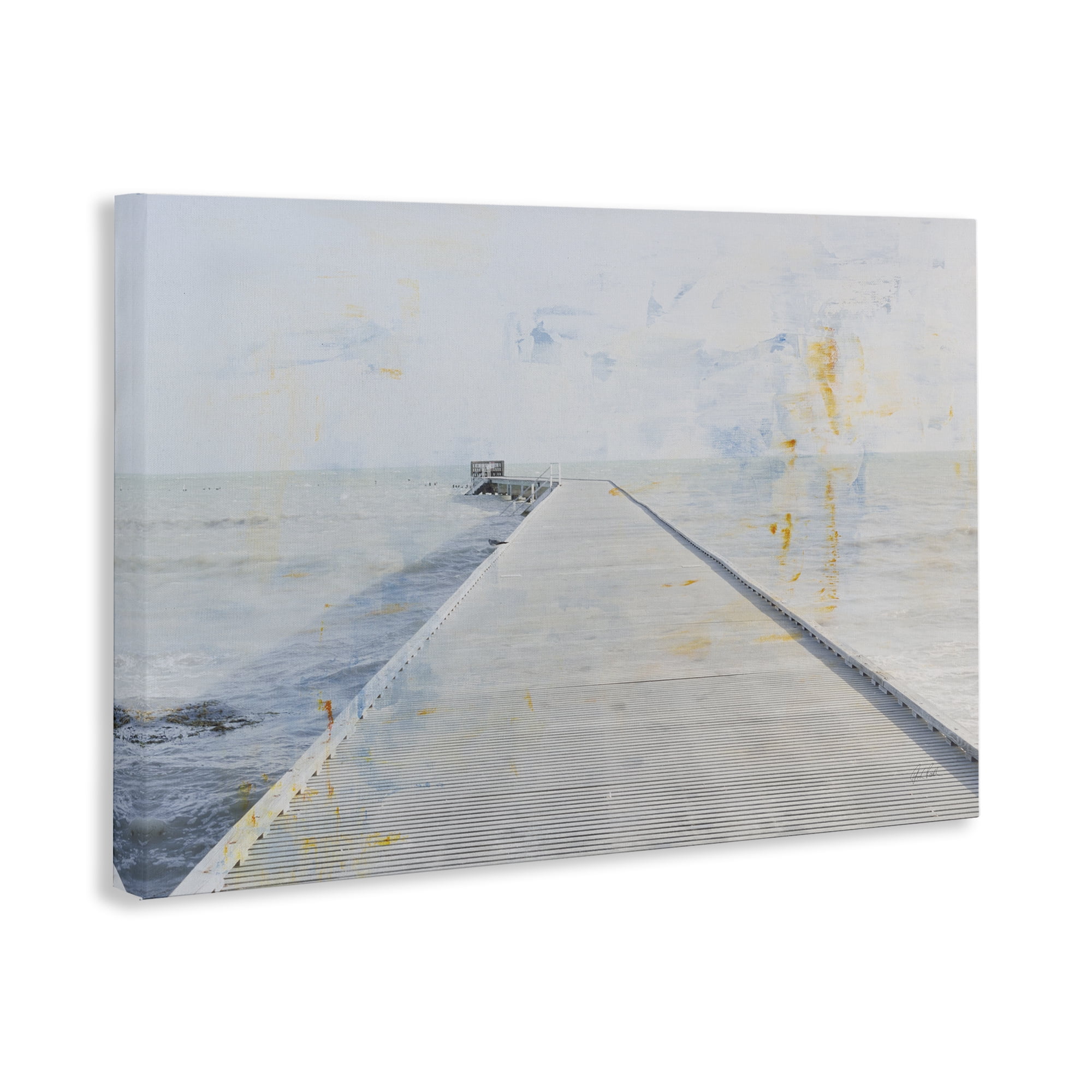 Stupell Industries Pier View Distressed Accents Landscape & Nature Painting Wrapped Canvas Art Print Wall Art, 30 x 20