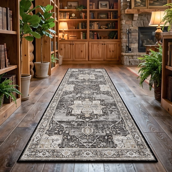 RUUGME Washable 3X8 Runner Rugs - Large Boho Rugs for Living Room Stain Resistant Carpet Vintage Tribal Rugs for Bedroom Kitchen Bathroom Non Slip Backing Home Decor Floor Decoration Mat 3X8 Black