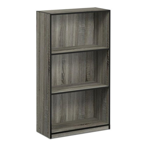 Pemberly Row Wood 3-Tier Bookcase Storage Shelves in French Oak Gray/Black
