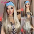 thumbnail image 1 of Chocolate Brown Mixed Golden Blonde Long Straight Synthetic Women's Headband Wigs Bohemian Hair For Black Women Fake Hair, 1 of 3