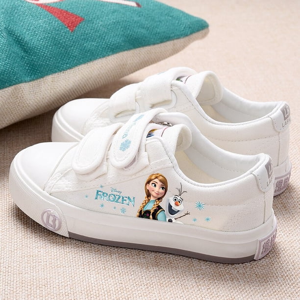 Disney dibujos animados para niños frozen Elsa princesa niña zapatos casuales antideslizantes zapatillas de suela blanda estudiante corriendo zapatos de lona 34- plantilla 21,5 cm Gao Jinjia LED