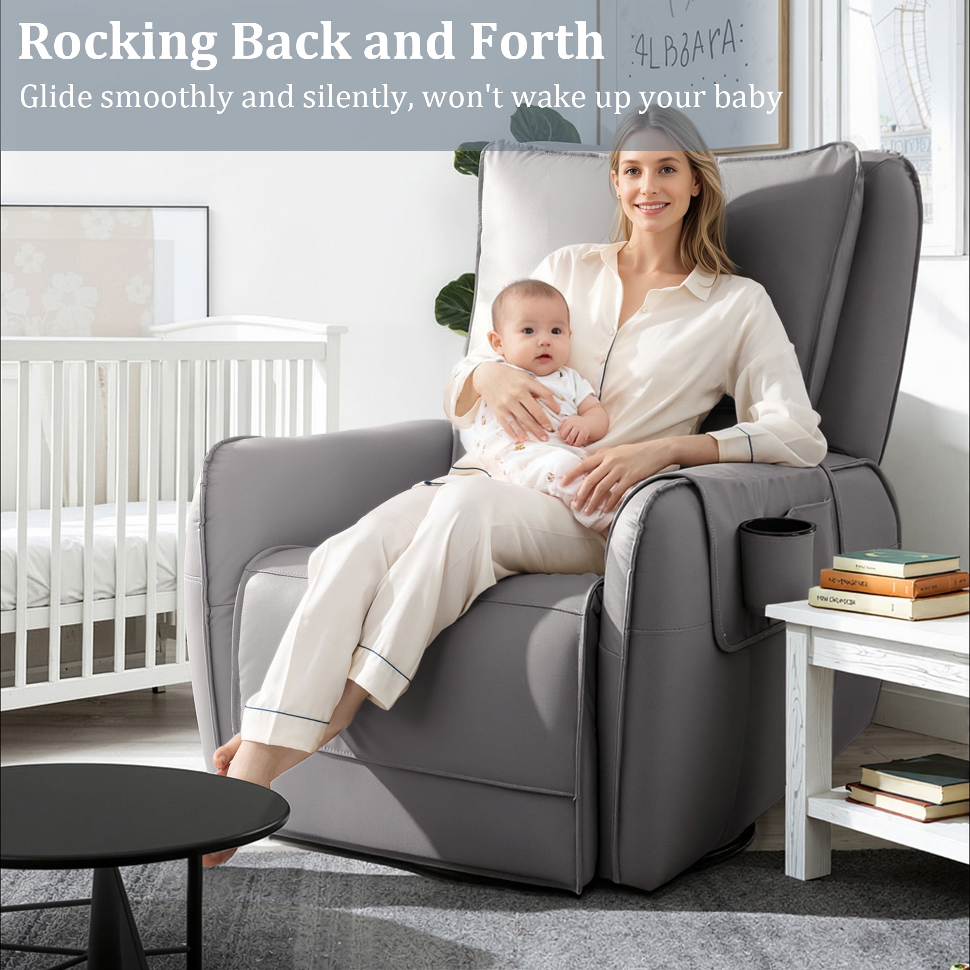 Power Recliner Rocking Chair Nursery Gliders, Electric Swivel Rocker Recliner Chair, Comfy Upholstered Living Room Reclining Chairs with Lumbar Support