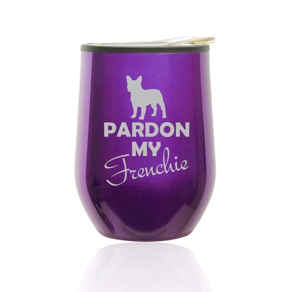 Gobelet à Vin Sans Pied Tasse de Voyage en Verre avec Couvercle Pardon My Frenchie Bouledogue Français (Violet Royal)