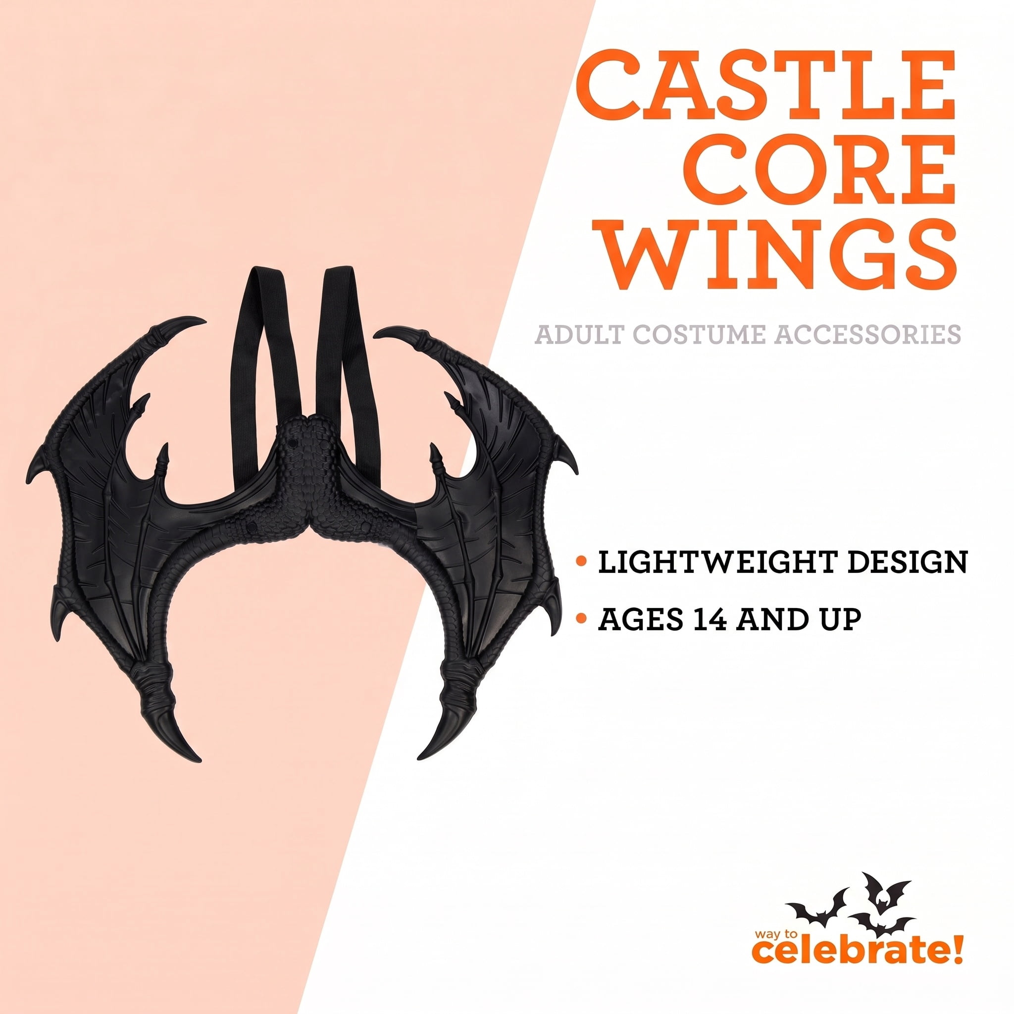 Castle Core Wings Costume Accessory for Adults, Black, Halloween by Way To Celebrate