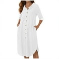 thumbnail image 1 of Robes Décontractées pour Femmes, Couleur Unie, Boutonnée, Col en V, Col à Revers, Robe Midi, Manches Longues/courtes, Robe Chemise avec Poches, 1 of 7