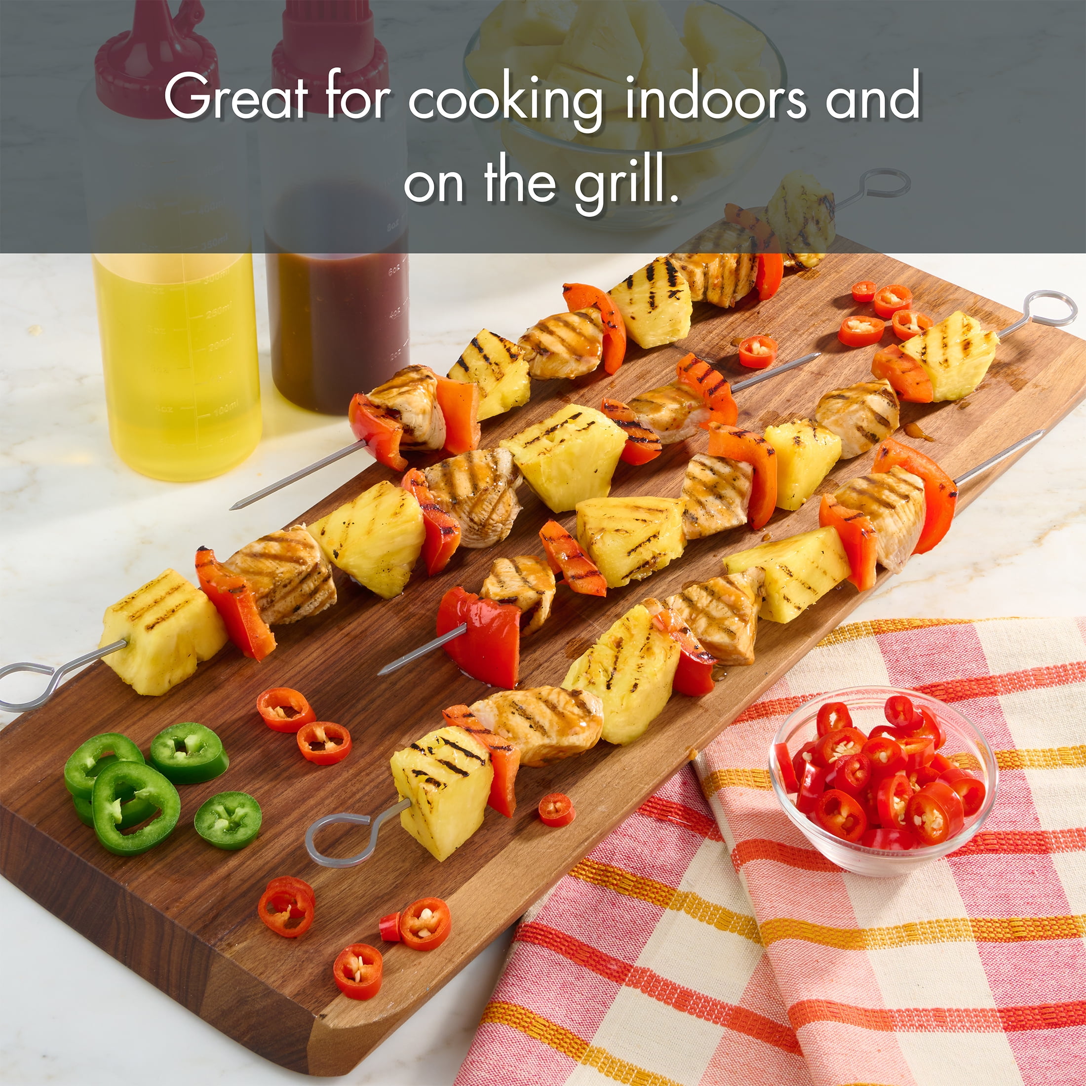 Mainstays 15in Stainless Steel BBQ & Meat Skewers (4 Pack)