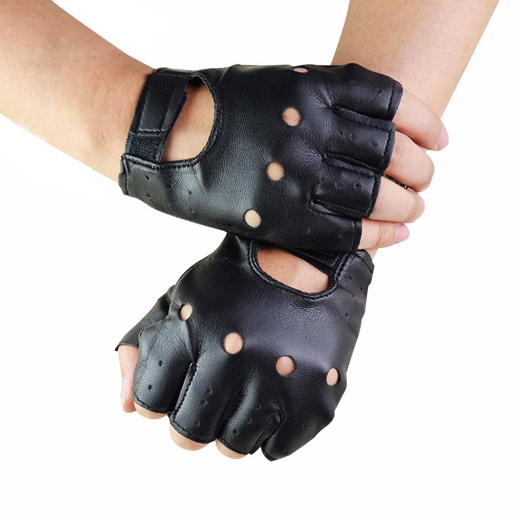 Driving Gloves Half Finger Finger Less Knuckle Holes For Men Genuine Leather 