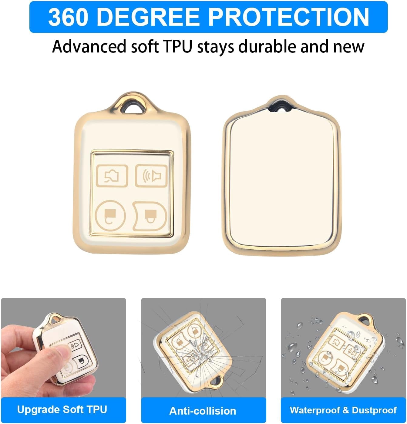 Key Fob Cover Compatible with Fit for Ford Mustang Focus Explorer Edge Taurus Lincoln Mercury Smart Car 4 Buttons Soft TPU Full Protector Keychain Case Holder Protector