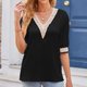 thumbnail image 4 of Fiudx Ofertas Flash Artículos En Oferta Top de Manga Media de Satén de Encaje Liso con Cuello En V a La Moda para Mujer, 4 of 6