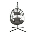 thumbnail image 3 of Morniray Wicker Egg Hanging Chair with Stand and Cushion, Gray, 3 of 11