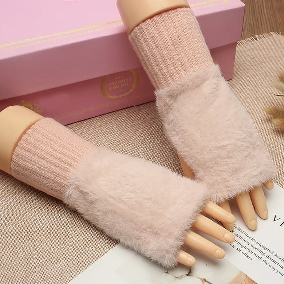 YooGuoGuo Winter Women TouchScreen Half Finger Gloves Fluffy Imitation Mink Fingerless Gloves Stretchy Hand Wrist Arm Warmer Warm Mittens