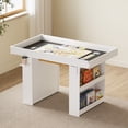 thumbnail image 2 of Advwin Board Game Table for 4–6 Players, Dining/Gaming Table with Removable Top, PU Leather Mat, Cup Holders & Corner Protectors, Great for Card Games, Poker & Building Blocks, White+Light Wood, 2 of 10