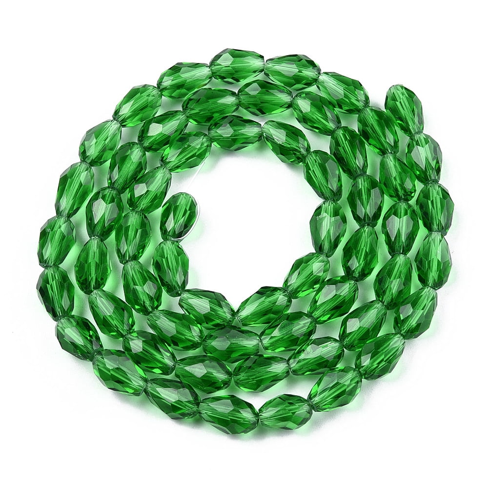 Glass Beads Strands Faceted Drop Green 11x8mm Hole: 1mm 57~59pcs/strand 26.38~26.77 inch