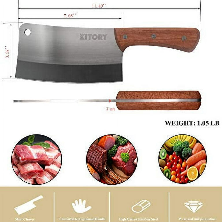 TOMBRO Cleaver Knife Japanese Bone Knife-7.8 Meat Cutting Knife,German  Stainless Steel Chef Knife with Wooden Handle,Full Tang Chopping  Knife.Ideal